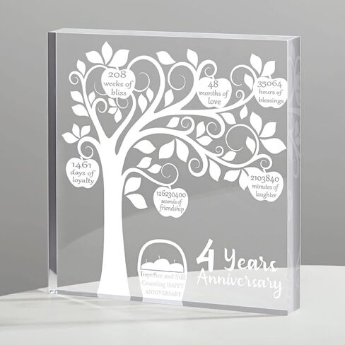 4 Years Wedding Anniversary, 4 Years of Marriage, 4 Years Together, 4th Happy Anniversary Keepsake and Paperweight for Couple, Traditional Fruit Gift for 4th Anniversary Husband or Wife Him or Her in Saudi Arabia