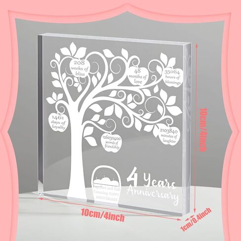 4 Years Wedding Anniversary, 4 Years of Marriage, 4 Years Together, 4th Happy Anniversary Keepsake and Paperweight for Couple, Traditional Fruit Gift for 4th Anniversary Husband or Wife Him or Her in Saudi Arabia