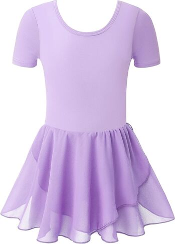 Ballet Leotards for Girls Ballet Leotard with Skirt Ballet Dance Dress Criss-Cross Back Dance leotards Short Sleeve in Saudi Arabia