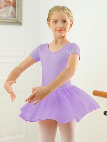 Ballet Leotards for Girls Ballet Leotard with Skirt Ballet Dance Dress Criss-Cross Back Dance leotards Short Sleeve in Saudi Arabia