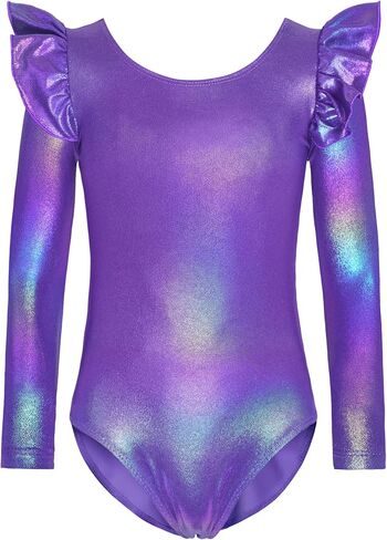 Nymphperi Gymnastics Leotards for Girls Ruffle Long Sleeve Practice Outfits Kids Dance Bodysuits in Saudi Arabia