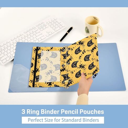 حقيبة أقلام رصاص على شكل قطة عباد الشمس مكونة من 3 حلقات مع حافظة أقلام رصاص كبيرة الحجم بسحاب مع نافذة شفافة وحقيبة أقلام رصاص مضحكة للقطط الصغيرة للوازم المكتبية 2 حزمة in Saudi Arabia