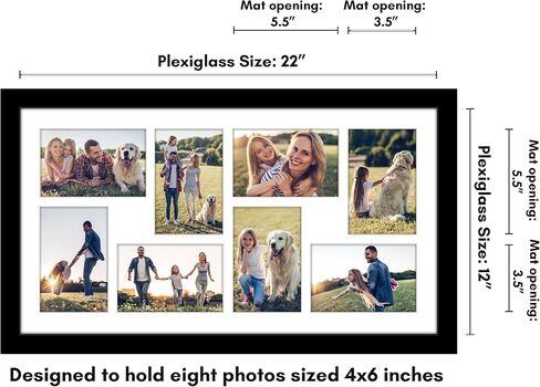 Americanflat 12x22 Collage Picture Frame with Polished Plexiglass - Fits Eight 4x6 Photos or One 12x22 Photo - Gallery Wall Frame Set - Signature Collection - Photo Frame for Wall Display – Black in Saudi Arabia