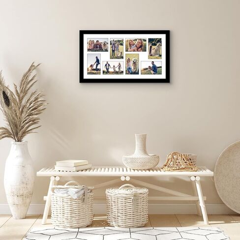 Americanflat 12x22 Collage Picture Frame with Polished Plexiglass - Fits Eight 4x6 Photos or One 12x22 Photo - Gallery Wall Frame Set - Signature Collection - Photo Frame for Wall Display – Black in Saudi Arabia