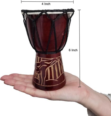Djembe Drum Carved Bongo African inspired music also a unique gifting idea. Carver Abstract Elephant Giraffe Turtle. (6 Inch, Abstract) in Kuwait