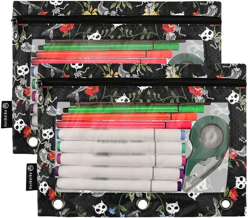 Abstract Gamepad Weapon Gamer Gaming Binder Pouch Zippered Pencil Pouches for 3 Ring Binder, 2 Pack Binder Pockets 3 Holes Pencil Case Bags with Clear Window in Saudi Arabia
