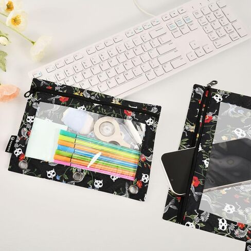 Abstract Gamepad Weapon Gamer Gaming Binder Pouch Zippered Pencil Pouches for 3 Ring Binder, 2 Pack Binder Pockets 3 Holes Pencil Case Bags with Clear Window in Saudi Arabia