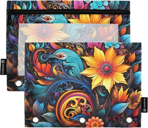 Abstract Gamepad Weapon Gamer Gaming Binder Pouch Zippered Pencil Pouches for 3 Ring Binder, 2 Pack Binder Pockets 3 Holes Pencil Case Bags with Clear Window in Saudi Arabia