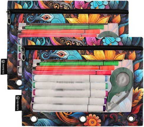 Abstract Gamepad Weapon Gamer Gaming Binder Pouch Zippered Pencil Pouches for 3 Ring Binder, 2 Pack Binder Pockets 3 Holes Pencil Case Bags with Clear Window in Saudi Arabia