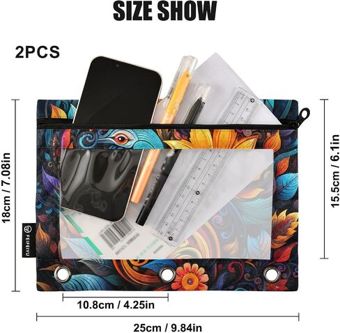 Abstract Gamepad Weapon Gamer Gaming Binder Pouch Zippered Pencil Pouches for 3 Ring Binder, 2 Pack Binder Pockets 3 Holes Pencil Case Bags with Clear Window in Saudi Arabia