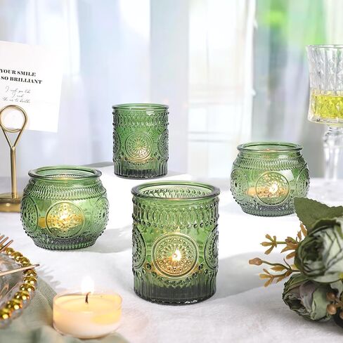 36 Pcs Green Votive Candle Holders Bulk- Assorted Glass Tea Lights Candle Holders, Green Candle Holders, Tea Candle Holders for Christmas, Tea Party, Fall Wedding, Bridal Shower Table Centerpieces in Saudi Arabia