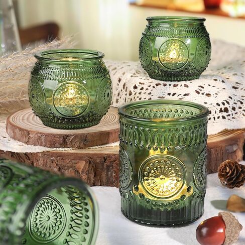 36 Pcs Green Votive Candle Holders Bulk- Assorted Glass Tea Lights Candle Holders, Green Candle Holders, Tea Candle Holders for Christmas, Tea Party, Fall Wedding, Bridal Shower Table Centerpieces in Saudi Arabia