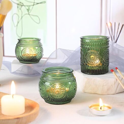 36 Pcs Green Votive Candle Holders Bulk- Assorted Glass Tea Lights Candle Holders, Green Candle Holders, Tea Candle Holders for Christmas, Tea Party, Fall Wedding, Bridal Shower Table Centerpieces in Saudi Arabia