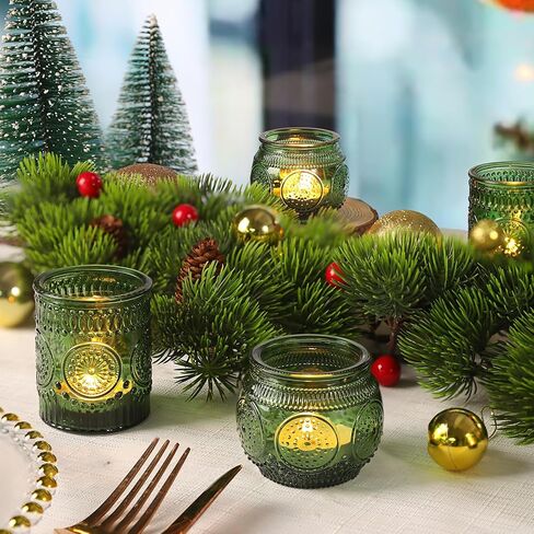 36 Pcs Green Votive Candle Holders Bulk- Assorted Glass Tea Lights Candle Holders, Green Candle Holders, Tea Candle Holders for Christmas, Tea Party, Fall Wedding, Bridal Shower Table Centerpieces in Saudi Arabia