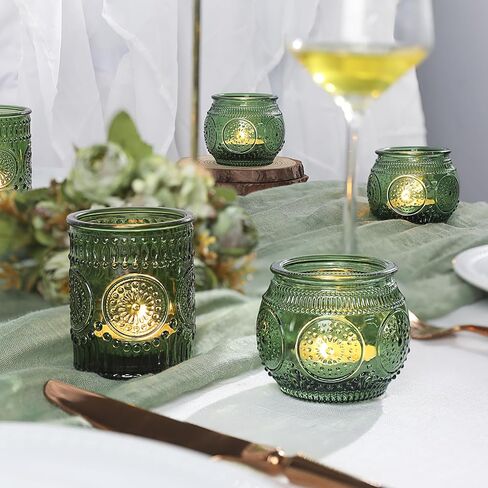 36 Pcs Green Votive Candle Holders Bulk- Assorted Glass Tea Lights Candle Holders, Green Candle Holders, Tea Candle Holders for Christmas, Tea Party, Fall Wedding, Bridal Shower Table Centerpieces in Saudi Arabia