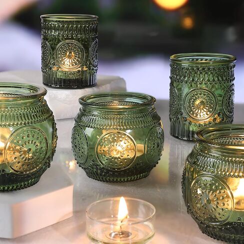 36 Pcs Green Votive Candle Holders Bulk- Assorted Glass Tea Lights Candle Holders, Green Candle Holders, Tea Candle Holders for Christmas, Tea Party, Fall Wedding, Bridal Shower Table Centerpieces in Saudi Arabia