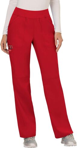 Cherokee Scrub Set For Women, Modern Classic Fit Mock Wrap Top WW610 With Mid Rise, Straight Leg Pant WW110, Red- M Top/M Petite Pant in Saudi Arabia