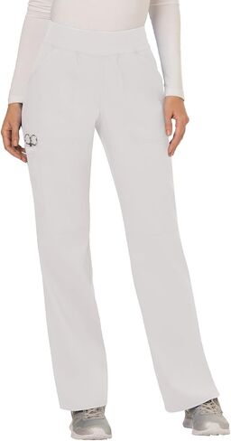 Cherokee Scrub Set For Women, Modern Classic Fit Mock Wrap Top WW610 With Mid Rise, Straight Leg Pant WW110, White- L Top/L Petite Pant in Saudi Arabia