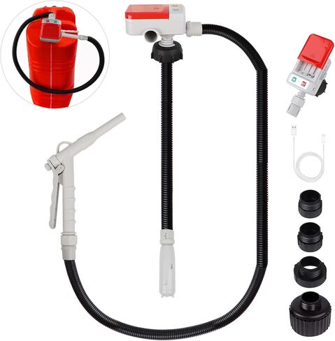 Fuel Transfer Pump (3.2GPM) with Hand Nozzle for Quick Stop Flow Control, 51" Hose Automatic Transfer Pump with 4 Tank Adapters, USB and Battery Powered Portable Liquid Pump for Oil, Gasoline, Diesel in Saudi Arabia