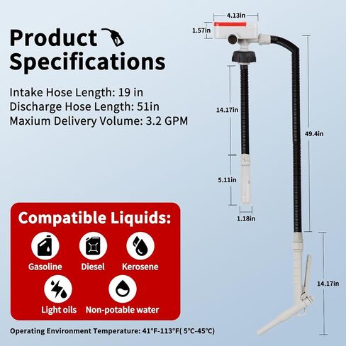 Fuel Transfer Pump (3.2GPM) with Hand Nozzle for Quick Stop Flow Control, 51" Hose Automatic Transfer Pump with 4 Tank Adapters, USB and Battery Powered Portable Liquid Pump for Oil, Gasoline, Diesel in Saudi Arabia