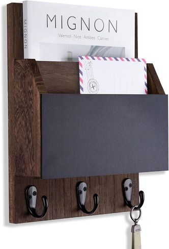 Key and Mail Holder for Wall Mount, Entryway Mail Holder with 2 Slot, Key Holder with 3 Sturdy Hooks for Coat, Dog Leash, Decorative Key Rack (8.86"W x 11.38"H x 3"D) (Brown) in Saudi Arabia