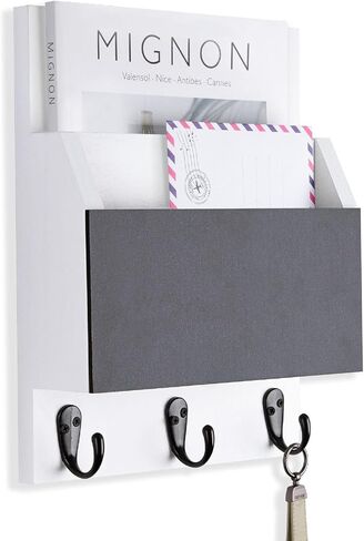 Key and Mail Holder for Wall Mount, Entryway Mail Holder with 2 Slot, Key Holder with 3 Sturdy Hooks for Coat, Dog Leash, Decorative Key Rack (8.86"W x 11.38"H x 3"D) (Brown) in Saudi Arabia
