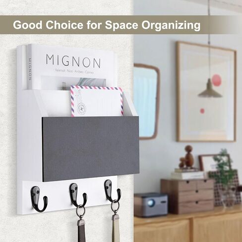 Key and Mail Holder for Wall Mount, Entryway Mail Holder with 2 Slot, Key Holder with 3 Sturdy Hooks for Coat, Dog Leash, Decorative Key Rack (8.86"W x 11.38"H x 3"D) (Brown) in Saudi Arabia