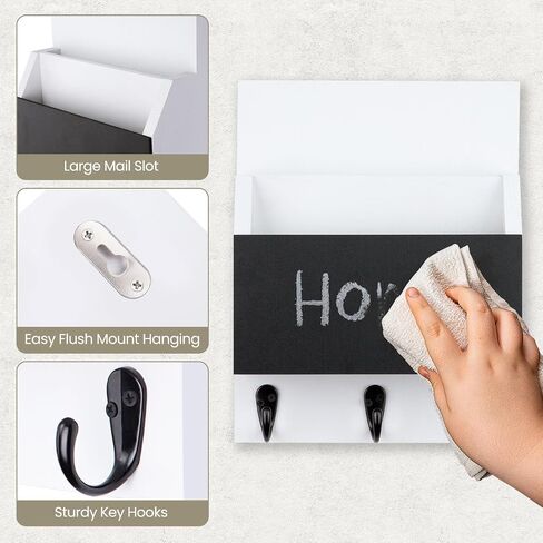 Key and Mail Holder for Wall Mount, Entryway Mail Holder with 2 Slot, Key Holder with 3 Sturdy Hooks for Coat, Dog Leash, Decorative Key Rack (8.86"W x 11.38"H x 3"D) (Brown) in Saudi Arabia
