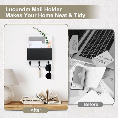 Key and Mail Holder for Wall Mount, Entryway Mail Holder with 2 Slot, Key Holder with 3 Sturdy Hooks for Coat, Dog Leash, Decorative Key Rack (8.86"W x 11.38"H x 3"D) (Brown) in Saudi Arabia