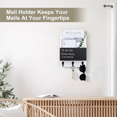 Key and Mail Holder for Wall Mount, Entryway Mail Holder with 2 Slot, Key Holder with 3 Sturdy Hooks for Coat, Dog Leash, Decorative Key Rack (8.86"W x 11.38"H x 3"D) (Brown) in Saudi Arabia