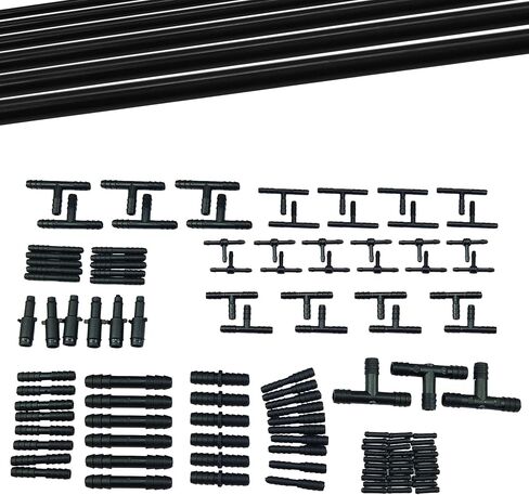 Ucreative 1/8 بوصة 5/32 بوصة 3/16 بوصة 1/4 بوصة 5/16 بوصة 3/8 بوصة مجموعة خرطوم أنابيب فراغ السيليكون للسيارات عالية الأداء 6 قطع 10 قدم مع 113 قطعة موصلات نايلون (أسود) in Kuwait