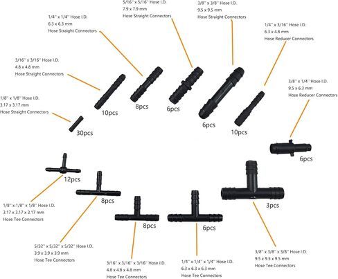 Ucreative 1/8 بوصة 5/32 بوصة 3/16 بوصة 1/4 بوصة 5/16 بوصة 3/8 بوصة مجموعة خرطوم أنابيب فراغ السيليكون للسيارات عالية الأداء 6 قطع 10 قدم مع 113 قطعة موصلات نايلون (أسود) in Kuwait
