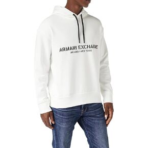 A｜X ARMANI EXCHANGE Men's Cotton French Terry Utility Logo Drop Shoulder Pullover Hoodie Sweatshirt