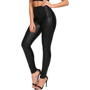 SweatyRocks Women's High Waist Skinny Jeans PU Leather Stretch Leggings Pants