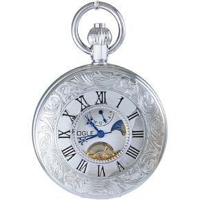 Waterproof Roman Tourbillon Phases Moon Chain Fob Skeleton Automatic Mechanical Pocket Watch