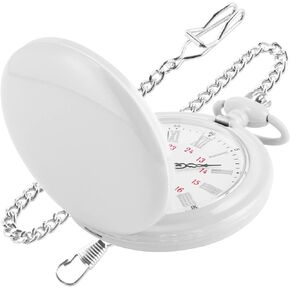 Smooth Cover Quartz Pocket Watch, Fashionable Roman Digital White Dial with Waist Chain Pocket Watches for Men