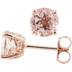 Solid 14k Rose Gold Morganite Stud Earrings
