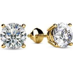 2 Carat Solitaire Diamond Stud Earrings Round Cut 4 Prong Screw Back (L-M Color, I1 Clarity)