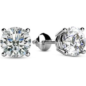 2 Carat Solitaire Diamond Stud Earrings Round Cut 4 Prong Screw Back (L-M Color, I1 Clarity)
