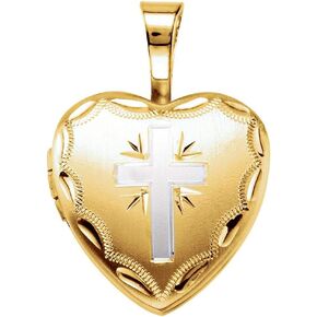 Sonia Jewels 14k Yellow Gold-Plated 925 Sterling Silver Heart Cross Crucifix Charm Pendant Locket (17mm x 12mm)