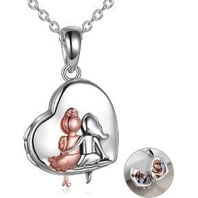 AOBOCO Sisters Jewelry Gifts Heart Silver Locket Necklace That Hold Picture