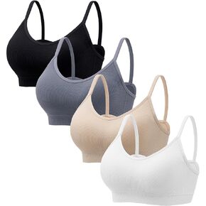 Angelhood Sports Cami Bras Pack for Women - Basic V-Neck Padded Seamless Bras with No Underwire