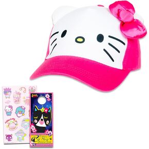 Hello Kitty Hat for Girls 4-6 - Sanrio Hat Bundle with Hello Kitty Baseball Cap with Bow for Kids Plus Hello Kitty Stickers, More | Hello Kitty Hat for Girls, Kids