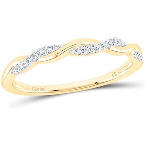 Solid 10K Yellow Gold Real Natural Diamond Twist Stackable Wedding Band Anniversary Ring for Women 1/12 Carat (.07 Cttw)