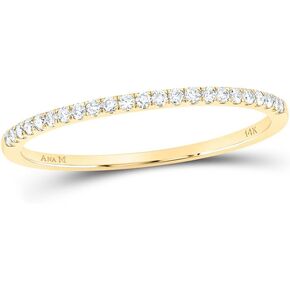 Solid 14K Yellow Gold Real Natural Diamond Stackable Wedding Band Anniversary Ring for Women 1/8 Carat (.12 Cttw)