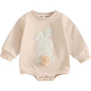 FIOMVA My First Easter Outfits Baby Girl Boy Fuzzy Bunny Costume Onesie Bubble Sweatshirt Romper Bodysuit for Newborn Infant