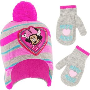 Disney Girls Toddler Winter Hat and Mittens Set Ages 2-4 Or Minnie Mouse Hat and Kids Gloves Set for Ages 4-7