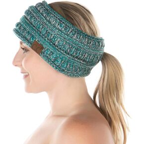 Funky Junque Womens Ponytail Head Wrap Messy Bun Lined Knit Headband Ear Warmer