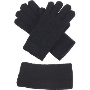 BYOS Womens Winter Cable Plush Warm Fleece Lined Knit Gloves & Headband 2 Pieces Set,Various Styles