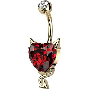Covet Jewelry Surgical Steel CZ Heart With Devil Horns and Tail Belly Button Ring